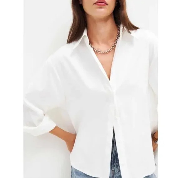 Reformation Andy Oversized Long Sleeve Button-Up Shirt White - Picture 2 of 13
